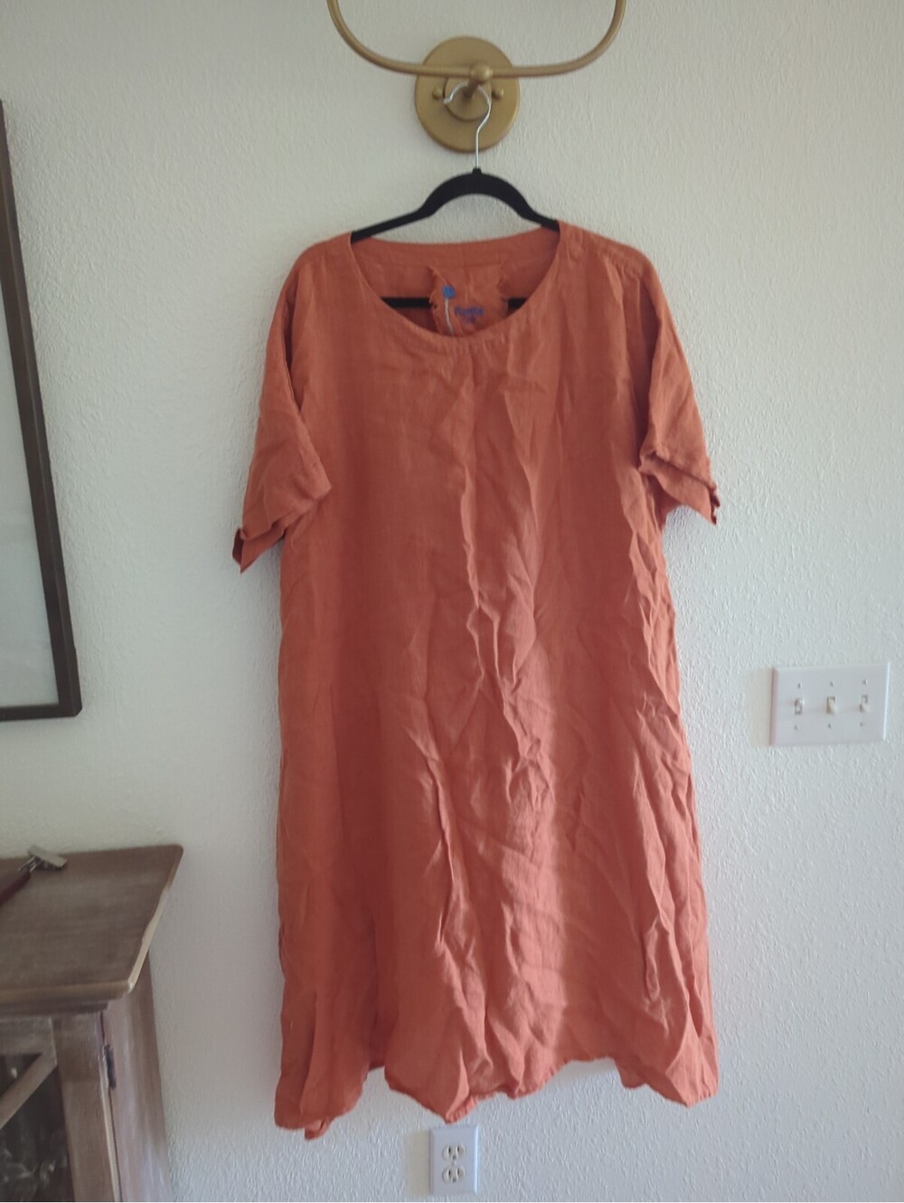 Yuvita Dress Blouse Women Orange 100% Linen Relaxed Pockets Minimalist Lagenlook